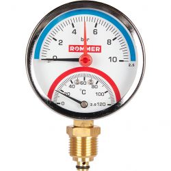 Термоманометр радиальн. в компл. с автом. запорн. клап.(10бар/120) Dn80мм 1/2″ROMMER RIM-0006-801015