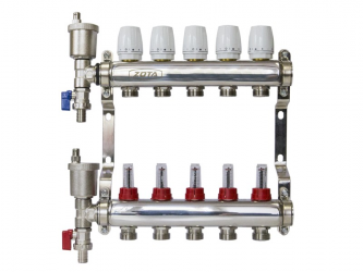 Коллектор нерж. ZOTA 5 выходов в сборе (расходомер, воздухоотводчик, сливной кран) /44838/ упак 5шт