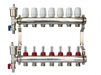 Коллектор нерж. ZOTA 7 выходов в сборе (расходомер, воздухоотводчик, сливной кран) /44840/ упак 4шт