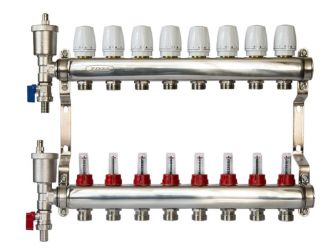 Коллектор нерж. ZOTA 8 выходов в сборе (расходомер, воздухоотводчик, сливной кран) /44841/ упак 4шт