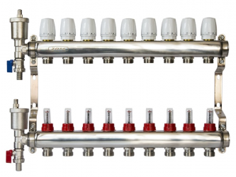 Коллектор нерж. ZOTA 9 выходов в сборе (расходомер, воздухоотводчик, сливной кран) /44842/ упак 3шт