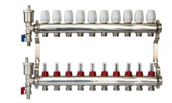 Коллектор нерж. ZOTA 10 выходов в сборе (расходомер, воздухоотводчик, сливной кран) /44844/ упак 3шт