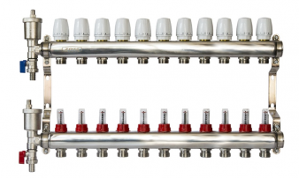 Коллектор нерж. ZOTA 11 выходов в сборе (расходомер, воздухоотводчик, сливной кран) /44846/ упак 3шт