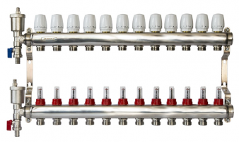 Коллектор нерж. ZOTA 12 выходов в сборе (расходомер, воздухоотводчик, сливной кран) /44847/ упак 2шт
