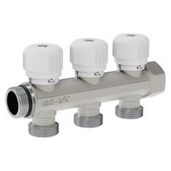 Коллектор регулирующий 3/4″ х 3/4″ евроконус 3 выхода VALOGIN (упак. 8шт) / VG-901102/