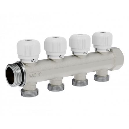 Коллектор регулирующий 1″ х 3/4″ евроконус 4 выхода VALOGIN (упак. 6шт) / VG-901303/ - основной вид