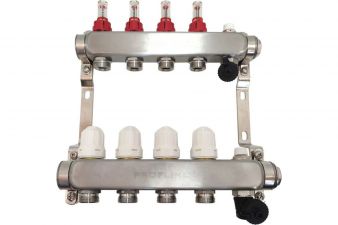 Коллекторная группа 1″х 4х3/4″ PROFLINE с расходомерами (нерж. с дренаж. кл., авт. воздухоотводчиком